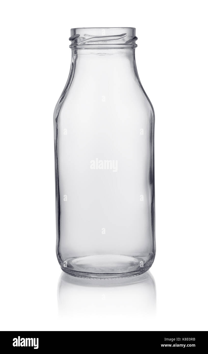Piccolo vuoto bottiglia di vetro isolato su bianco Foto Stock