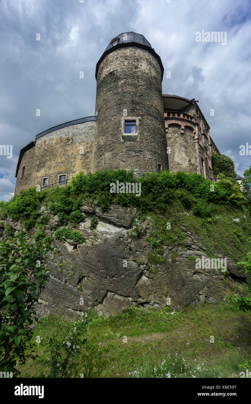 Steward del paese, romanico mastio del castello mylau, Vogtland, romanischer bergfried der Burg mylau Foto Stock