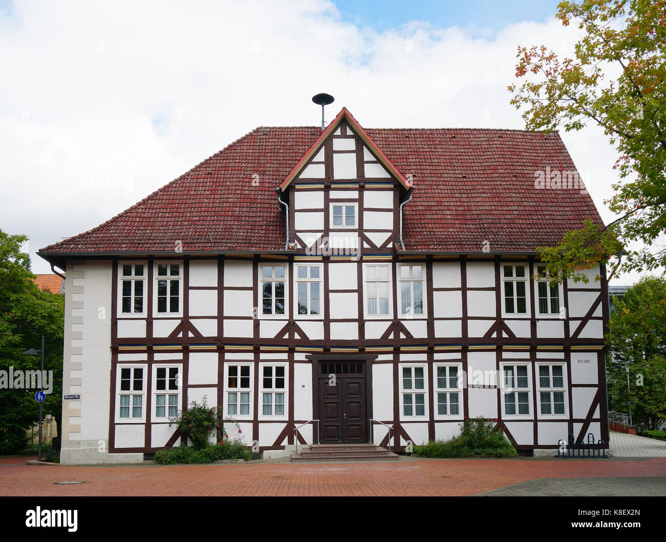 Centro storico di legno a town hall in barsinghausen, Germania Foto Stock