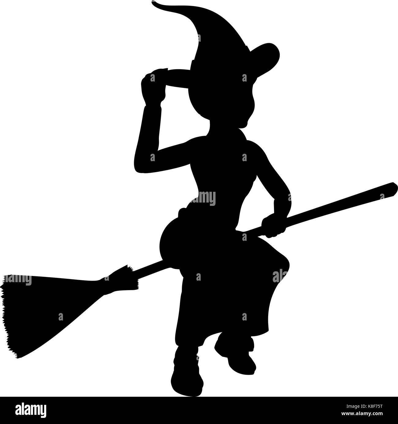 Halloween strega volare sulla scopa silhouette Illustrazione Vettoriale
