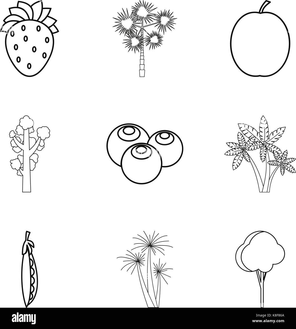 Kailyard set di icone di stile di contorno Illustrazione Vettoriale