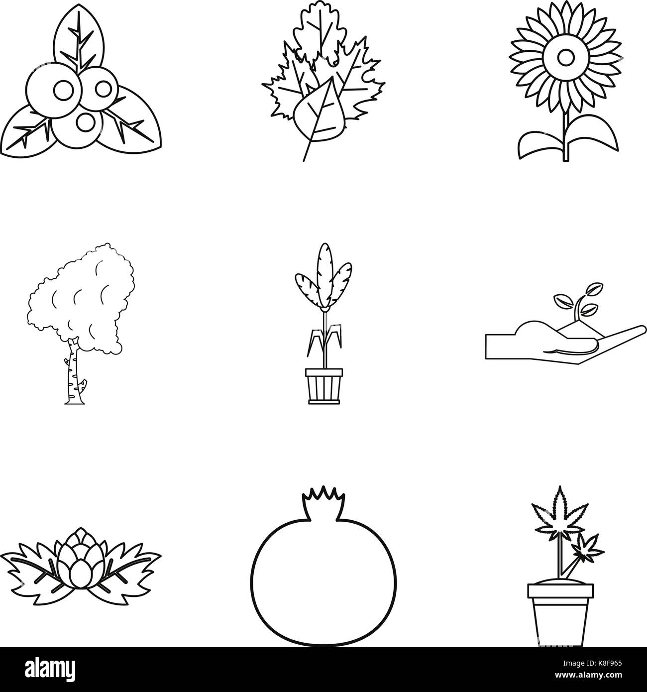 Crescendo in giardino set di icone di stile di contorno Illustrazione Vettoriale