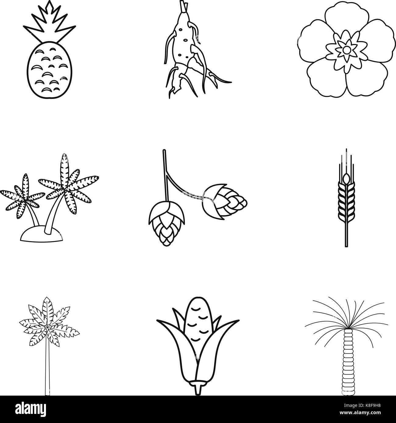 Selezione di vegetali set di icone di stile di contorno Illustrazione Vettoriale