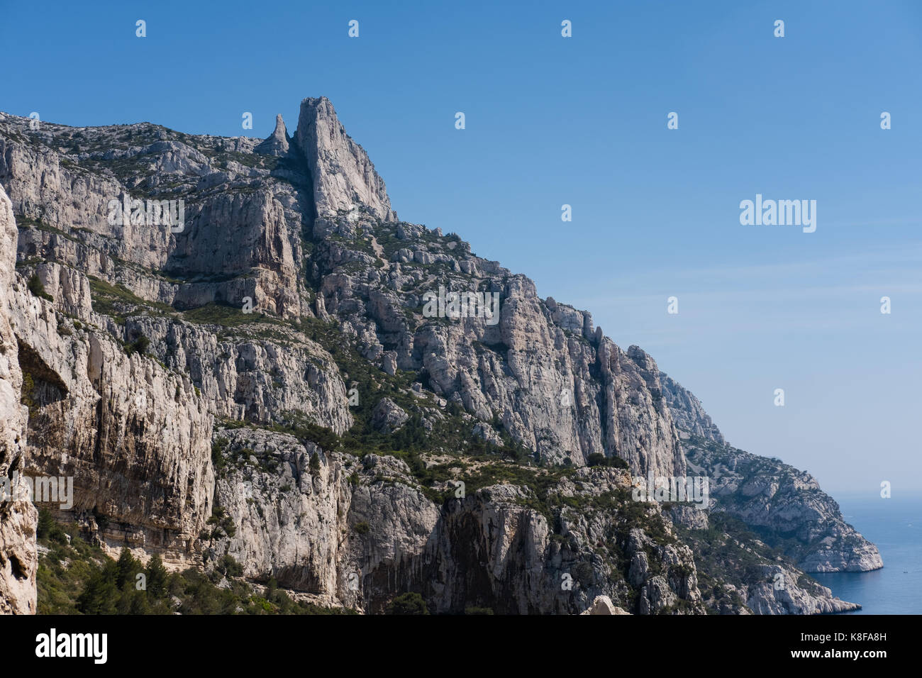 La candelle rock calanque de sugiton,calanques national park, sud della Francia Foto Stock