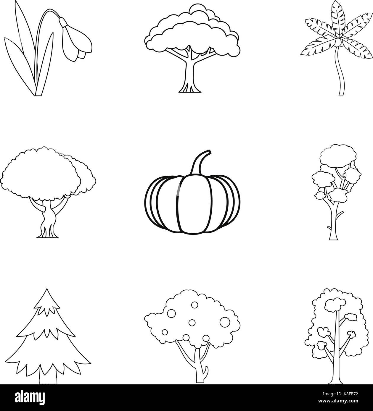 Aria fresca set di icone di stile di contorno Illustrazione Vettoriale