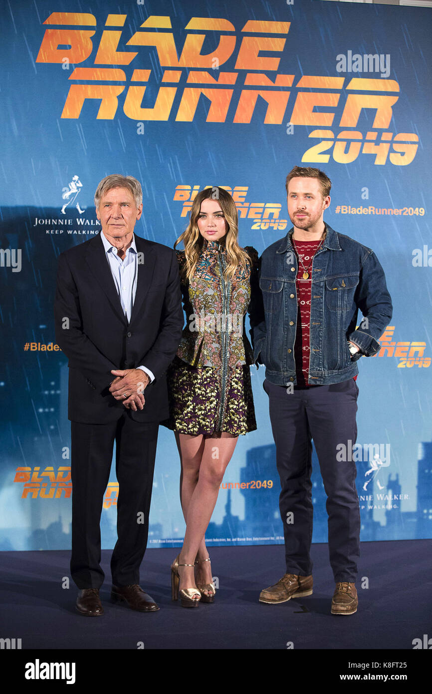 Madrid, spanien. Xix Sep, 2017. harrison ford, Ana de armas e Ryan gosling al photocall per "Blade Runner 2049' all'hotel villamagna. madrid, 19.09.2017 | verwendung weltweit credito: dpa/alamy live news Foto Stock