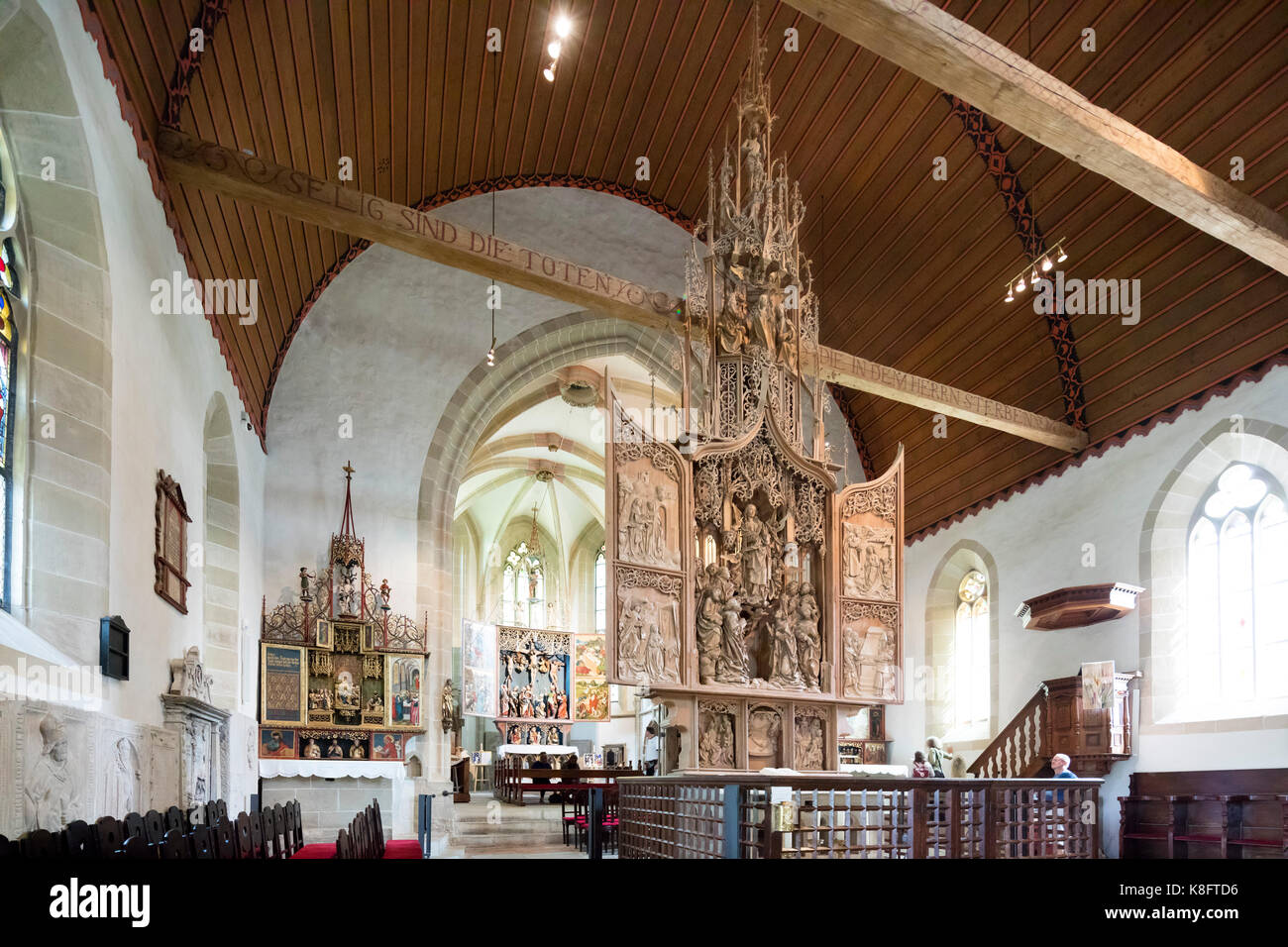 Il Marien-altare di Tilman Riemenschneider, c. 1505-1508, Herrgottskirche (Chiesa di Nostra Signora), Creglingen, Franconia, Baviera, Germania Foto Stock