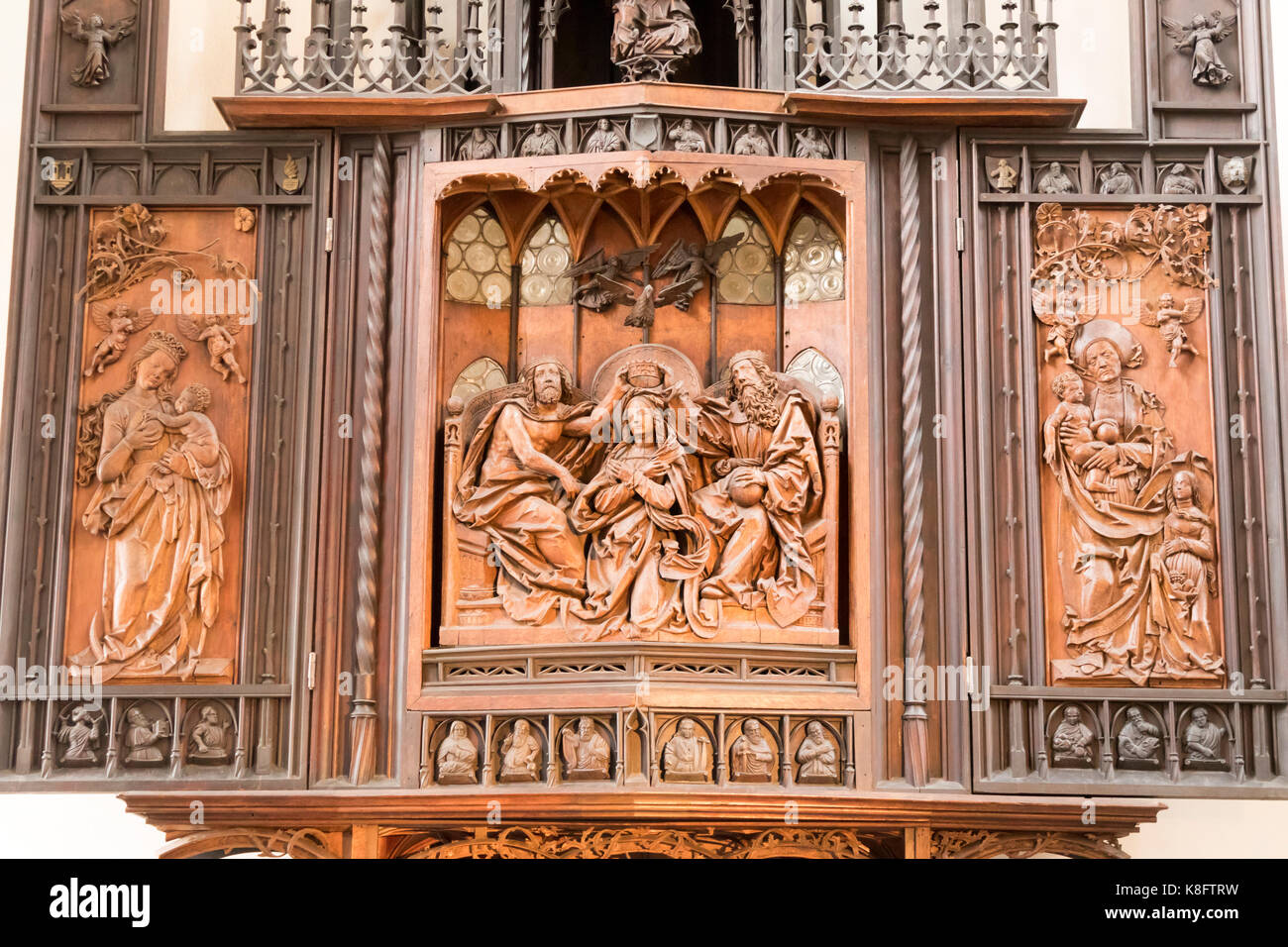 Incoronazione di Maria altare, c. 1520, Jakobkirche, St James Church, Rothenburg ob der Tauber, Germania Foto Stock