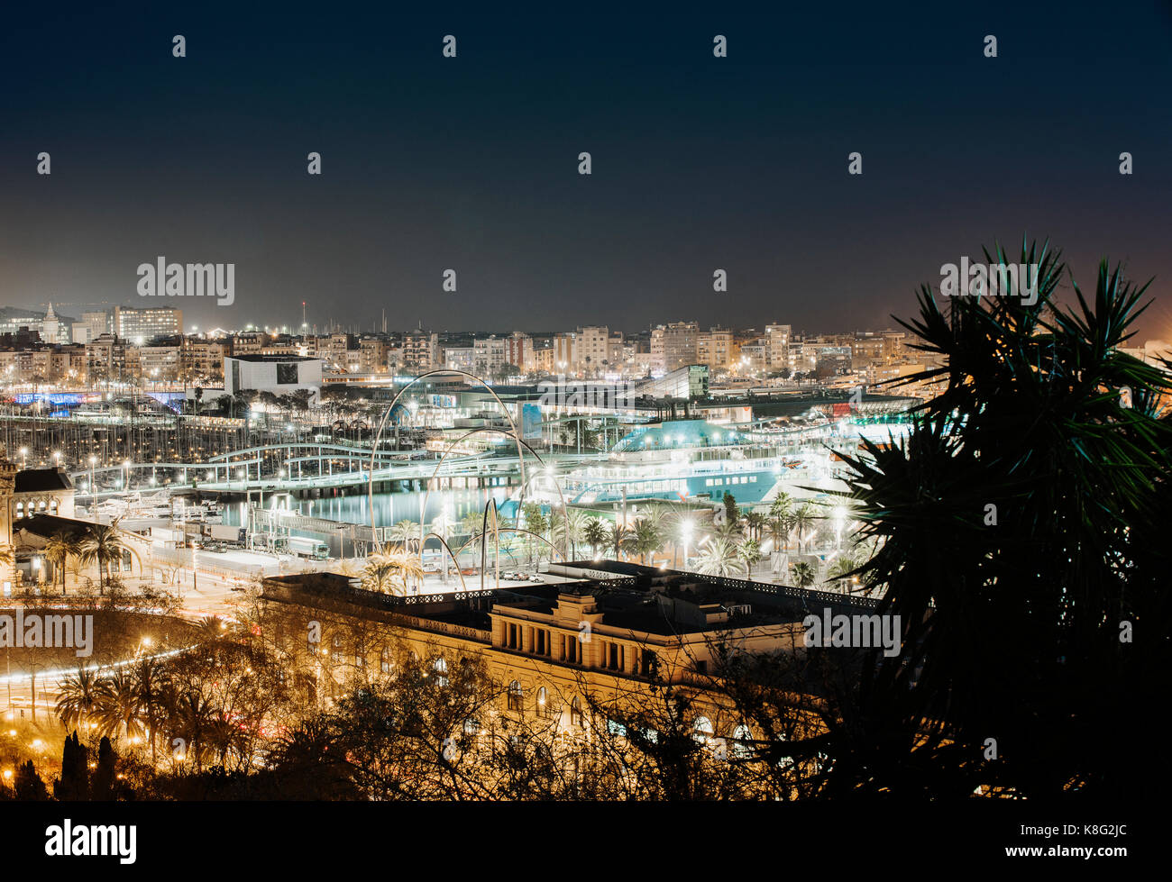 Vista della città di notte, Barcellona, in Catalogna, Spagna Foto Stock