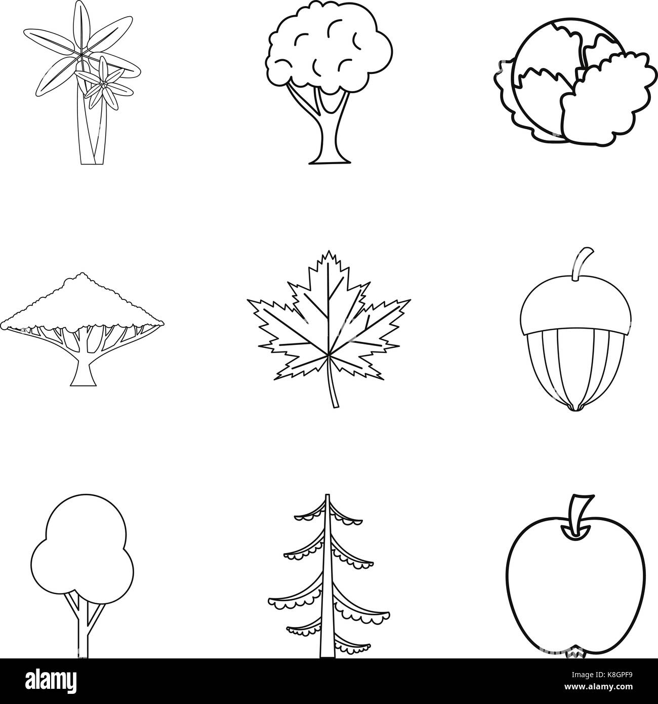 Cucina-giardino set di icone di stile di contorno Illustrazione Vettoriale