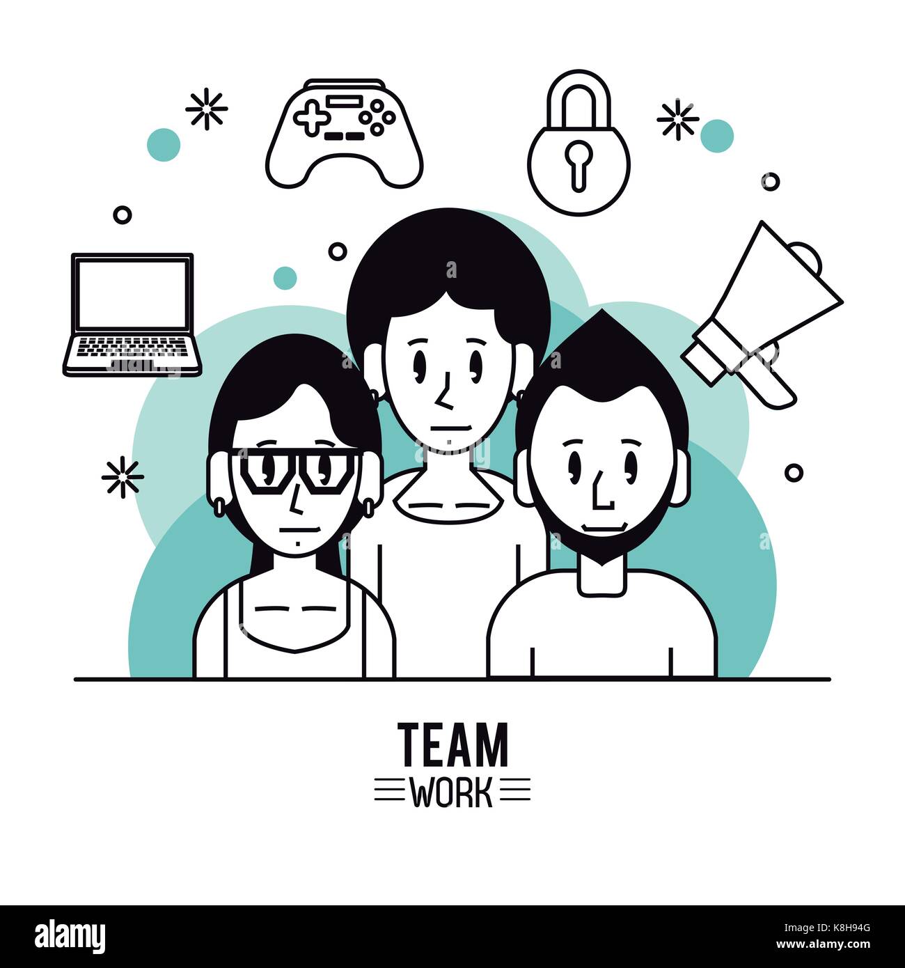 Young business teamwork cartoon Illustrazione Vettoriale