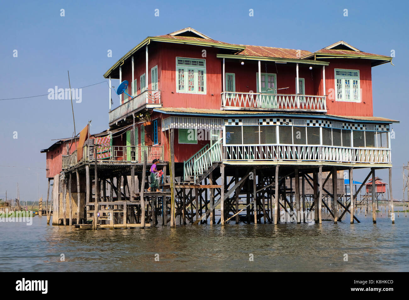 La birmania, myanmar: tradizionale palo abitazione, Lago Inle, terre appartenenti al popolo Intha Foto Stock