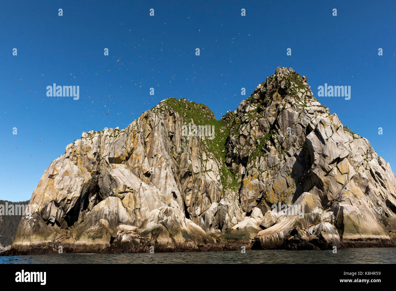 Vista panoramica di isola nel mare presso il Parco nazionale di Kenai Fjords contro star campo Foto Stock