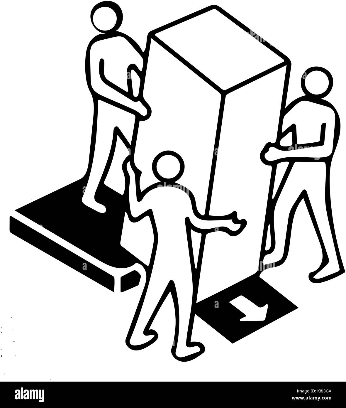 Aiuto umano insieme impugnatura spostano box con attenzione. Foto Stock