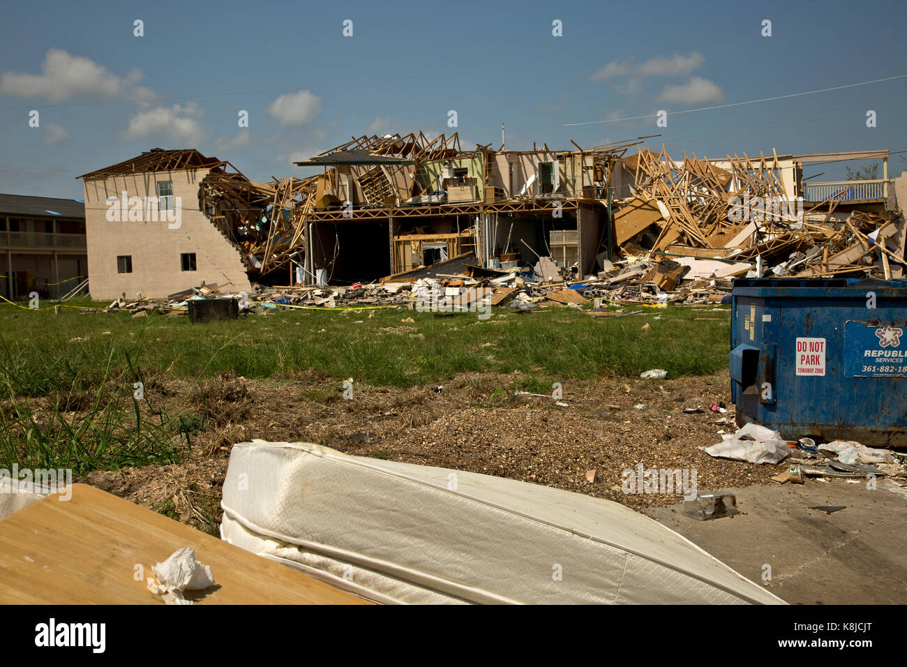 Gli edifici e le abitazioni distrutte dall uragano harvey in rockport o fulton, texas Foto Stock