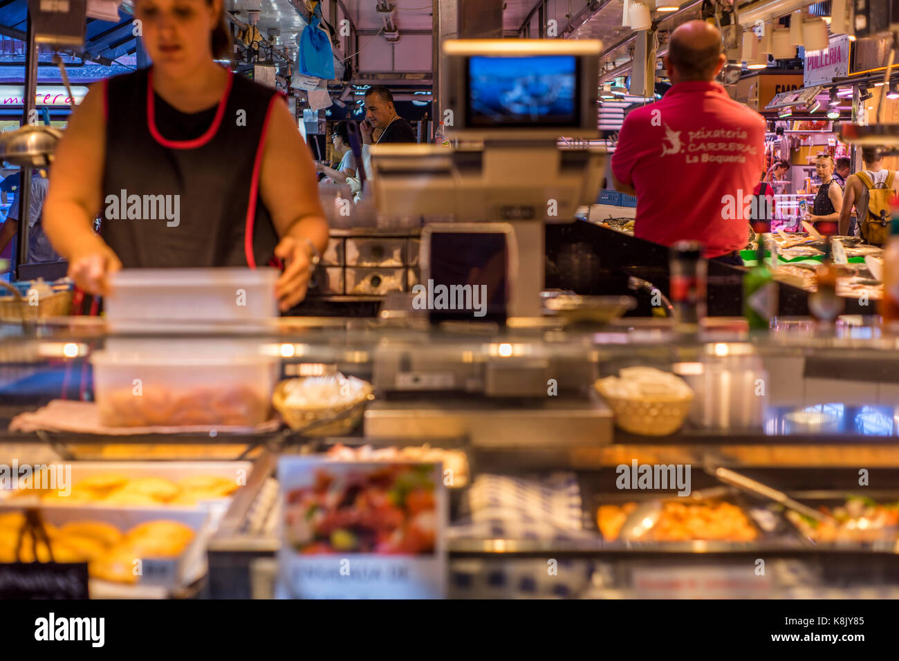 Mercato in stallo Mercat de la Boqueria, Barcelona, Spagna 2017 Foto Stock