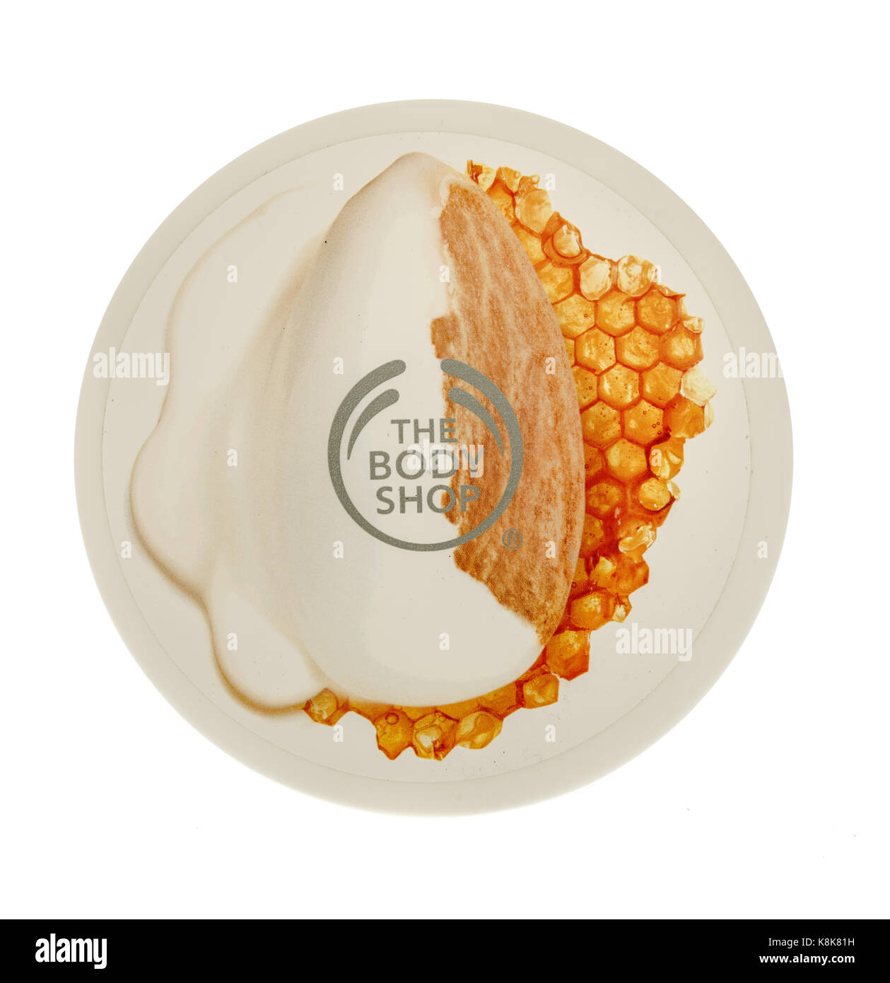 Winneconne, wi - 19 settembre 2017: una vasca del body shop lozione corpo isolato su un background. Foto Stock