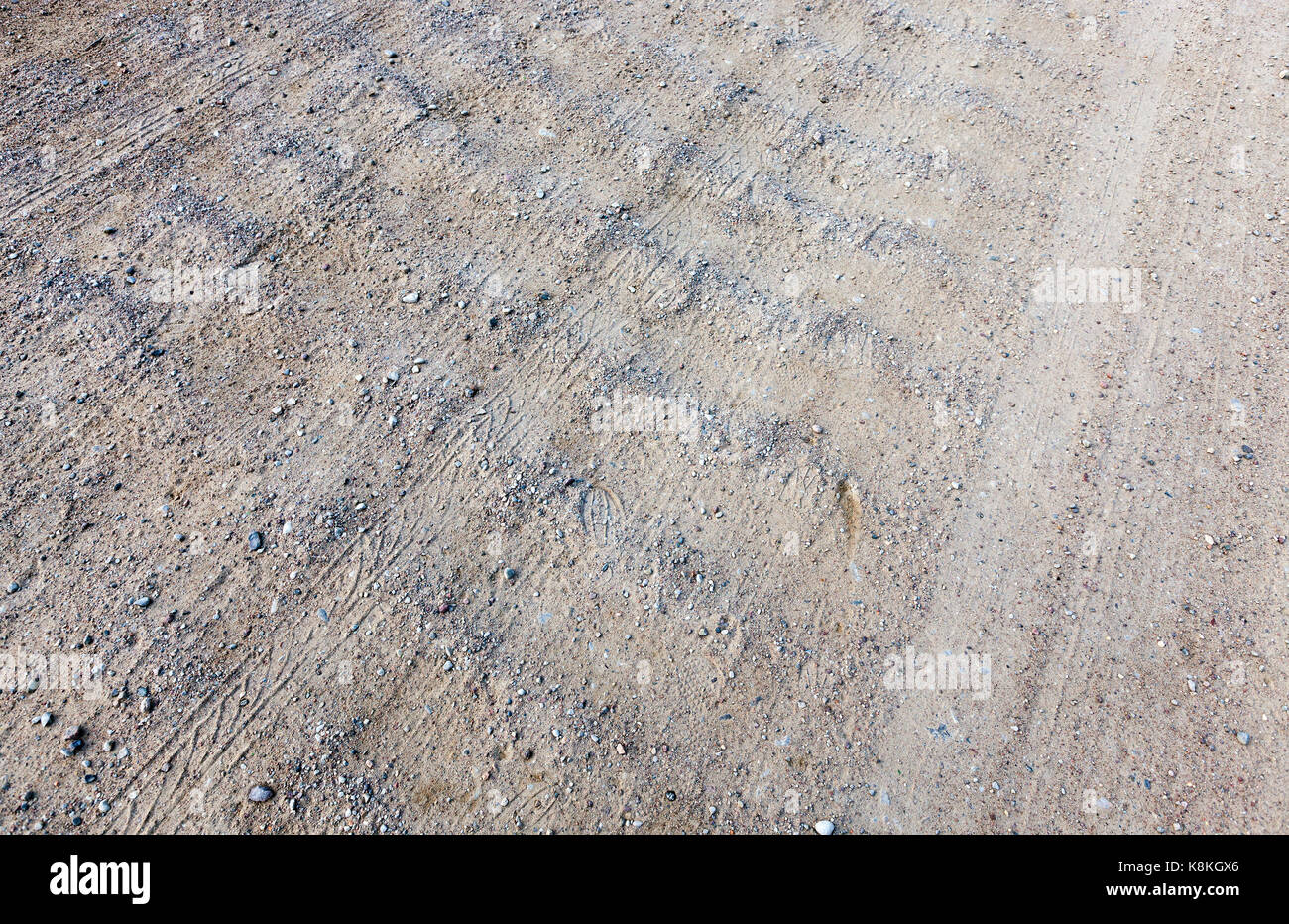 Sandy strada forestale, fotografato vicino a un angolo. fotografia di close-up, piccole profondità di campo Foto Stock