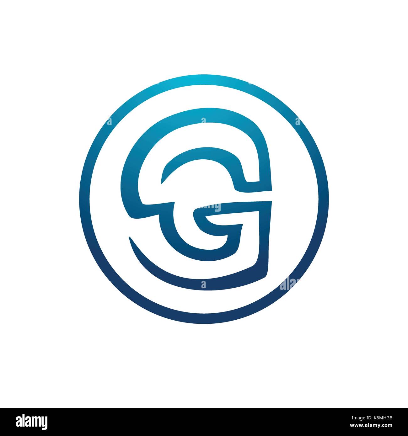 Lettera g entro un cerchio logo, icona design, isolati su sfondo bianco. Illustrazione Vettoriale