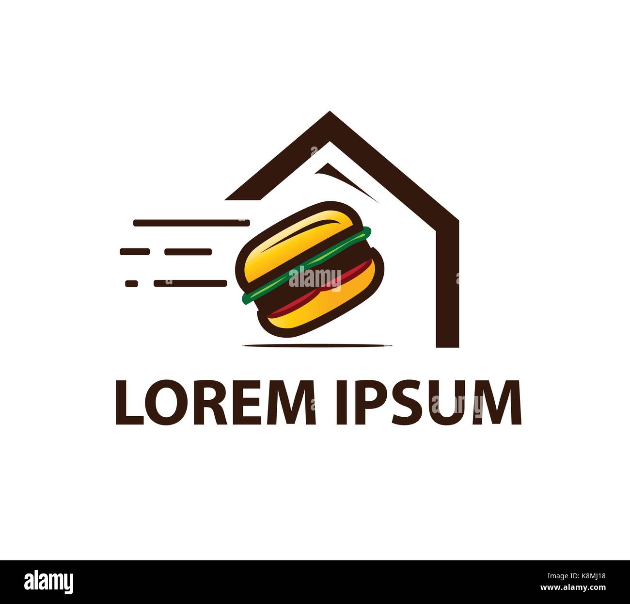 Burger a casa tua logo, casa di burger logo, icona design, isolati su sfondo bianco. Illustrazione Vettoriale