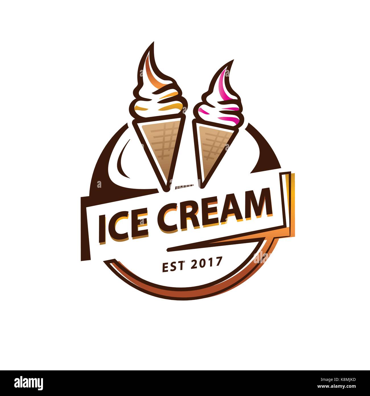 Soft servire il gelato logo circolare, gelato, logo design illustrazione, isolato su sfondo bianco. Illustrazione Vettoriale