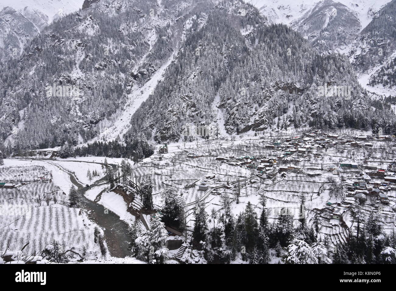 Sangla valley in inverno, kinnaur Himalaya Himachal Pradesh, India Foto Stock