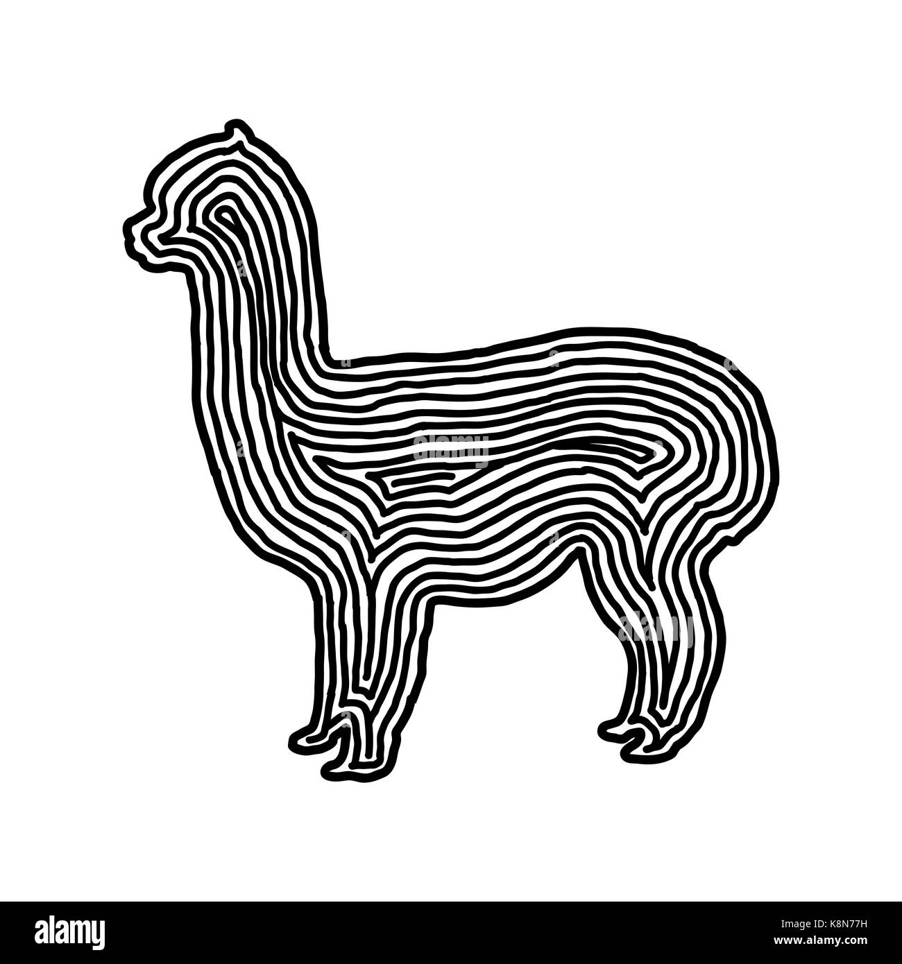 Un alpaca icona illustrazione in nero linea offset. Stile di impronte digitali per il logo o design in background. Illustrazione Vettoriale