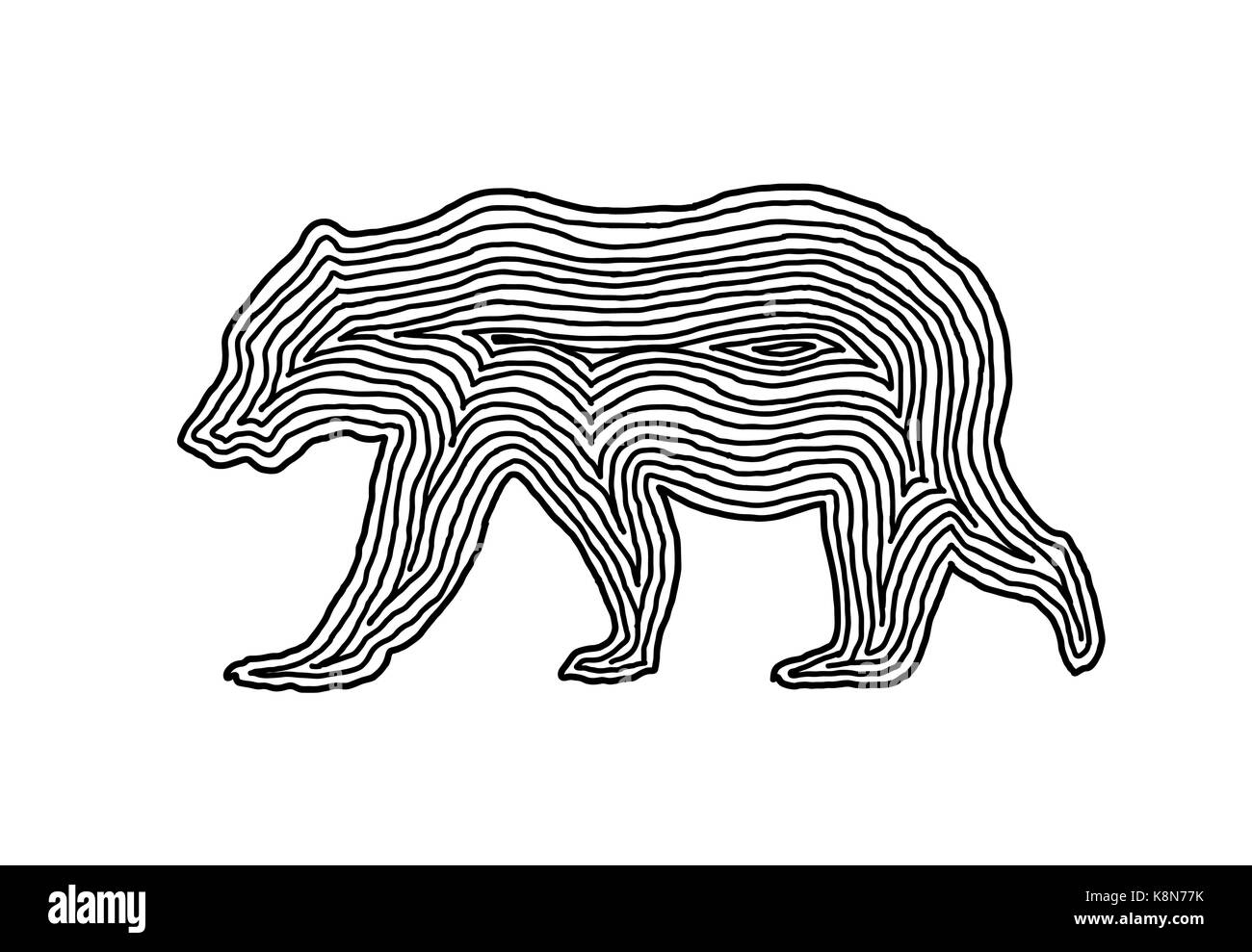 Un orso icona illustrazione in nero linea offset. Stile di impronte digitali per il logo o design in background. Illustrazione Vettoriale