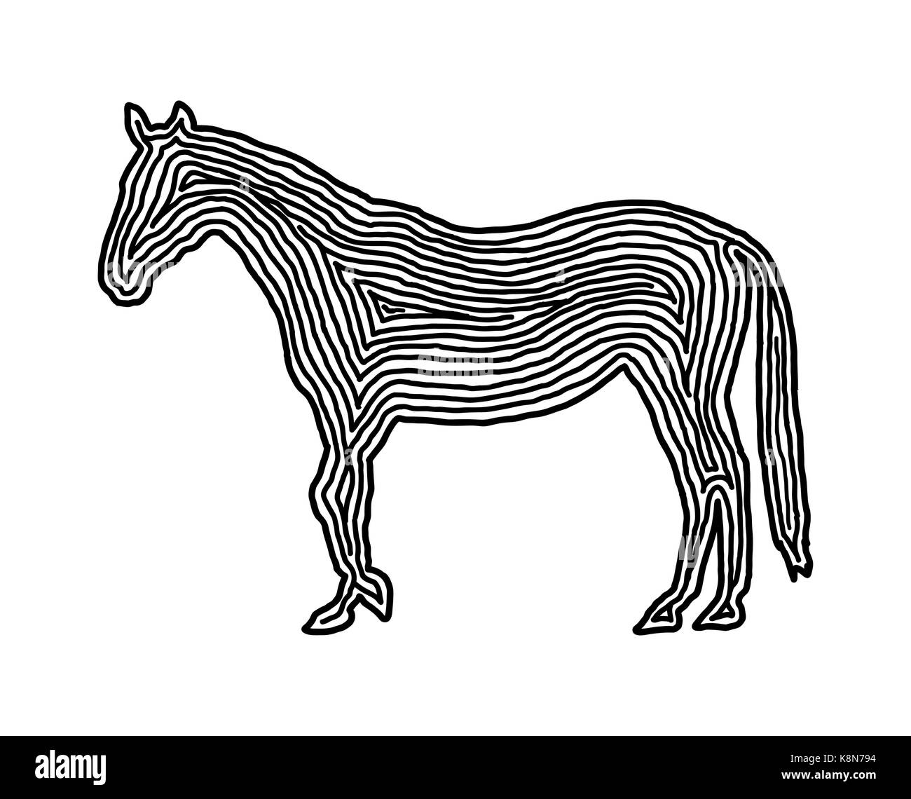 Un cavallo icona illustrazione in nero linea offset. Stile di impronte digitali per il logo o design in background. Illustrazione Vettoriale