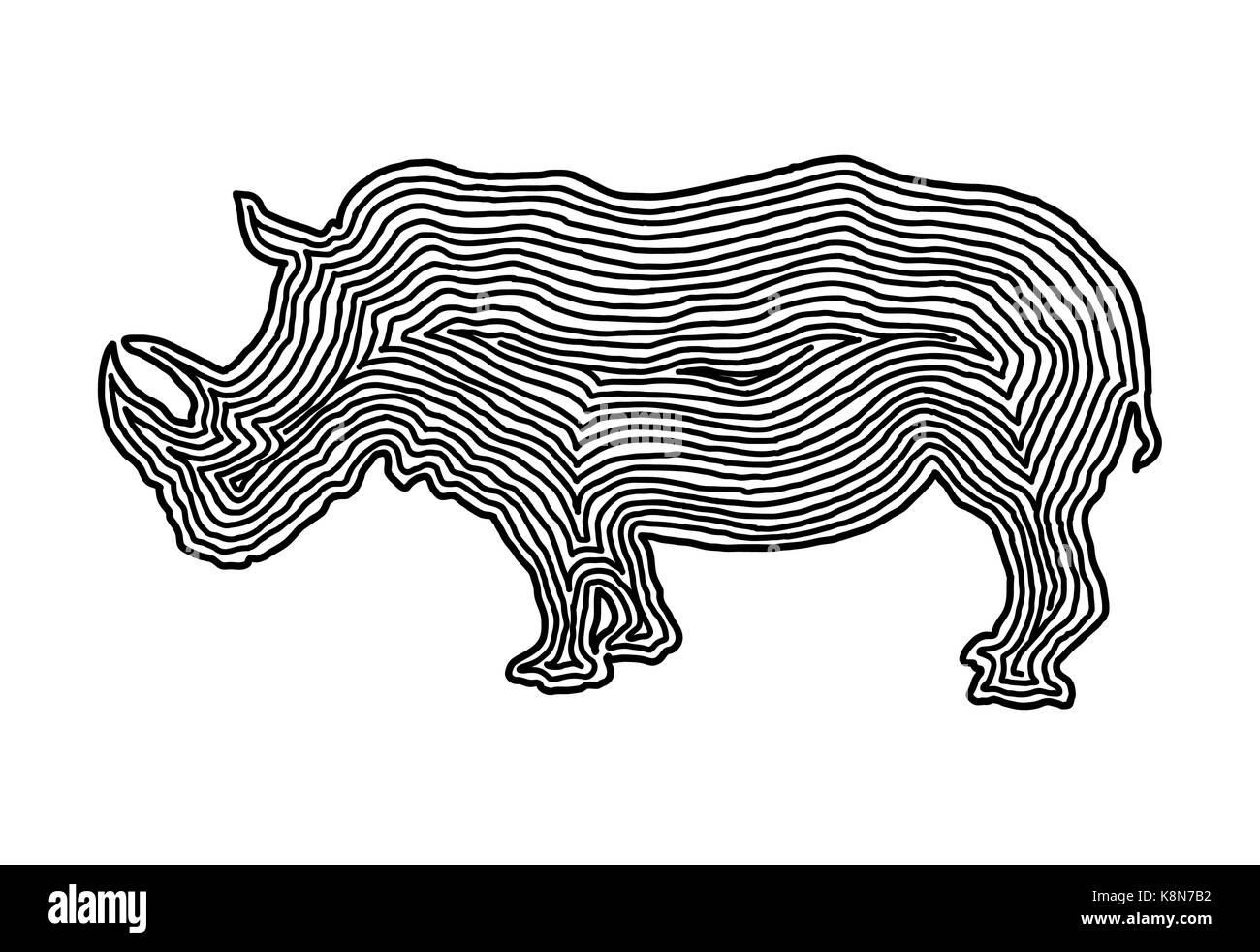 Un rinoceronte icona illustrazione in nero linea offset. Stile di impronte digitali per il logo o design in background. Illustrazione Vettoriale