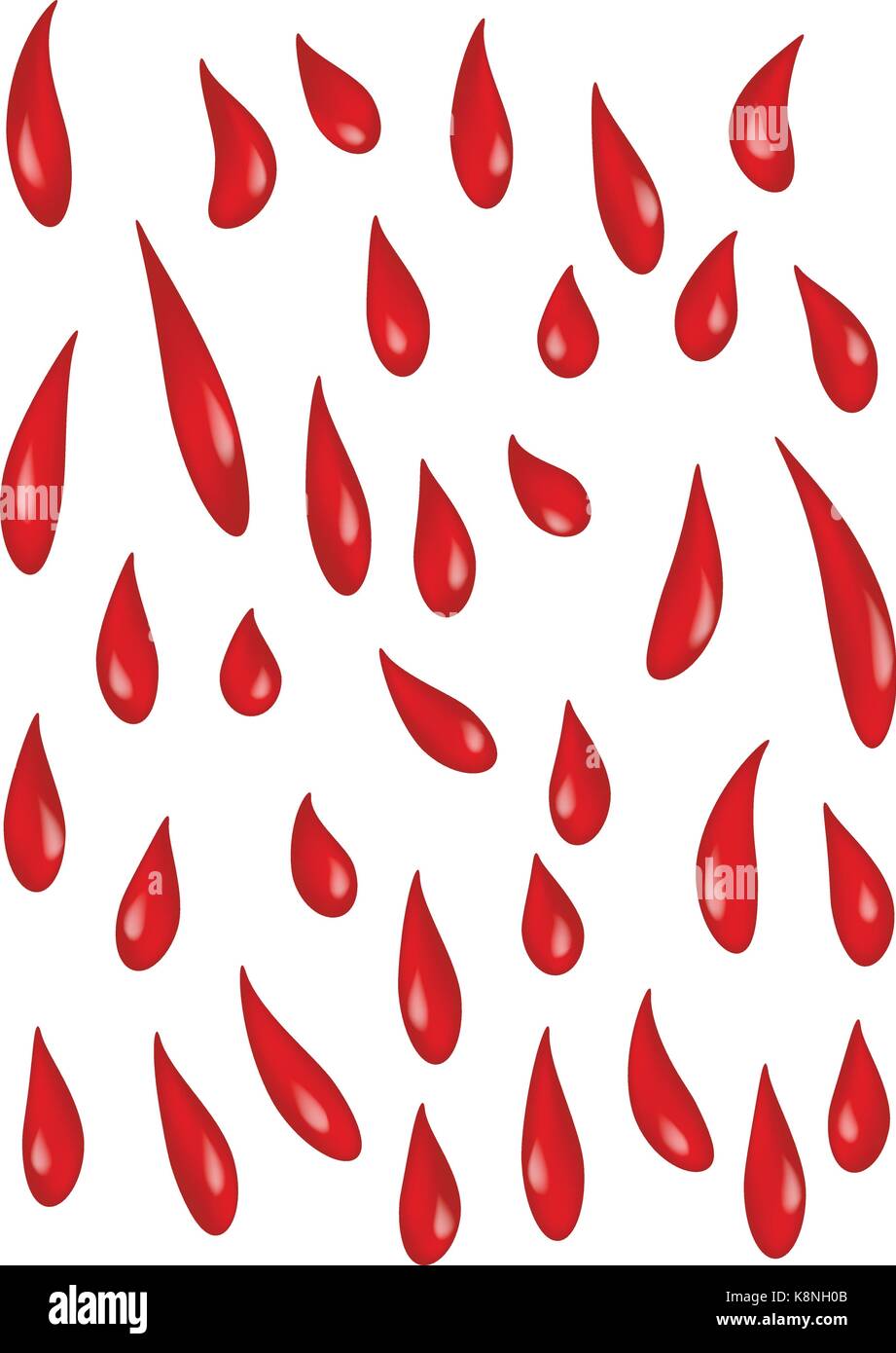 Rosso Sangue gocce che cadono verso il basso del vettore icona simbolo design. bella illustrazione impostare isolati su sfondo bianco Illustrazione Vettoriale