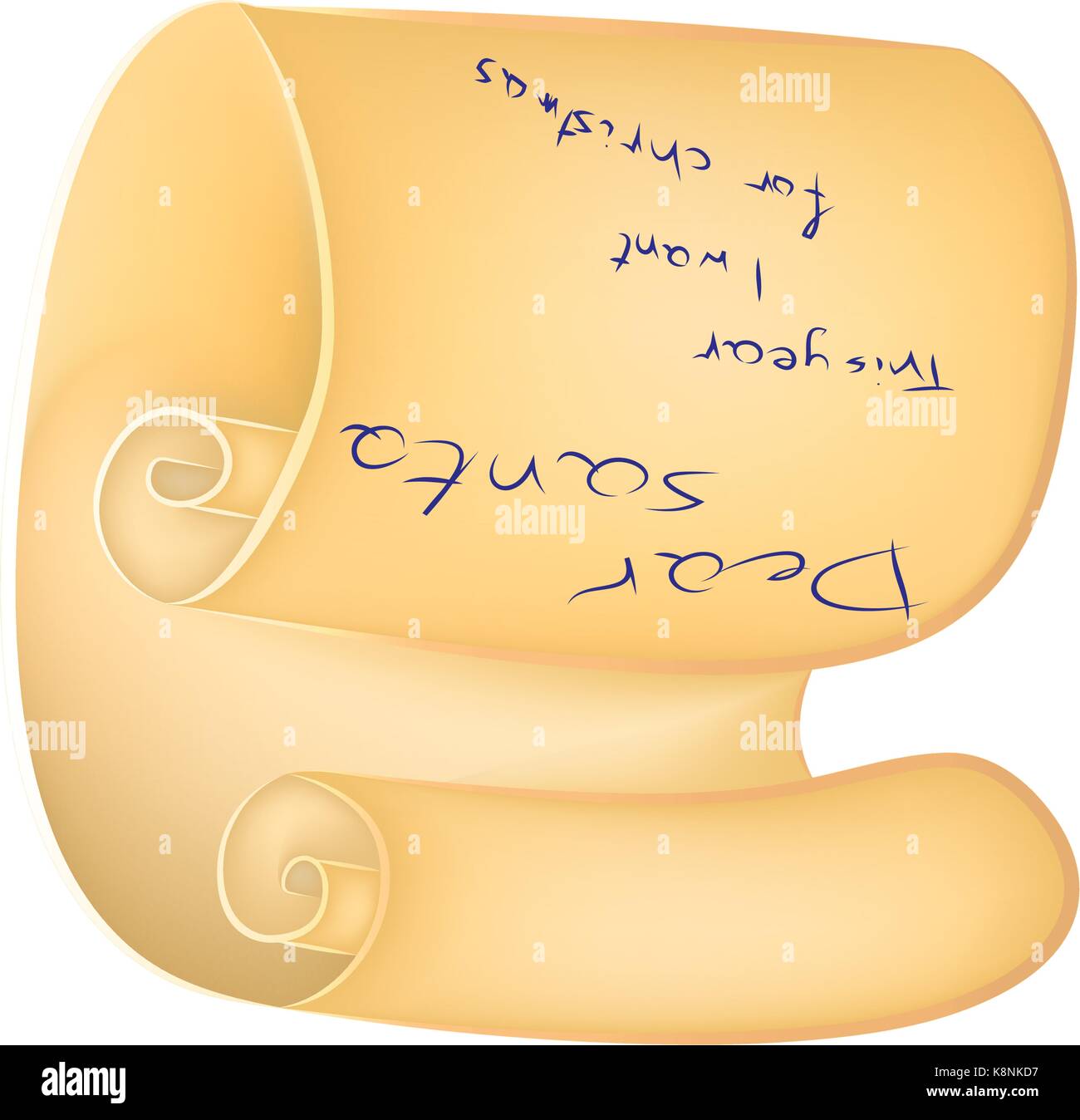 Lettera di Natale di santa, carta carta di scorrimento con auguri elenco. illustrazione vettoriale isolati su sfondo bianco. Illustrazione Vettoriale