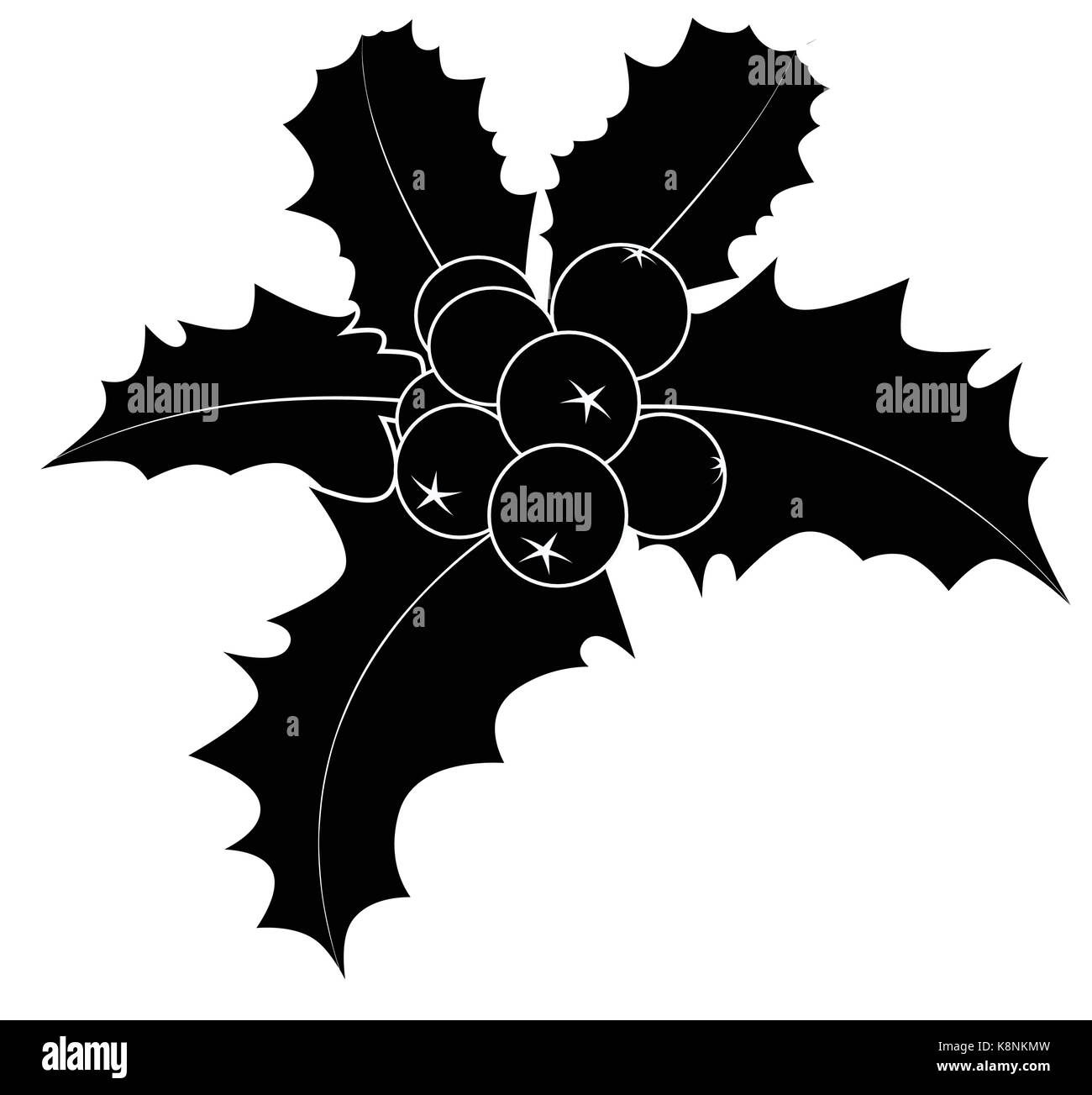 Holly berry silhouette, Natale foglie e frutti icona, simbolo, design. Inverno illustrazione vettoriale isolati su sfondo bianco. Illustrazione Vettoriale