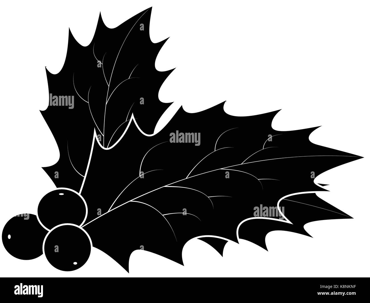 Holly berry silhouette, Natale foglie e frutti icona, simbolo, design. Inverno illustrazione vettoriale isolati su sfondo bianco. Illustrazione Vettoriale