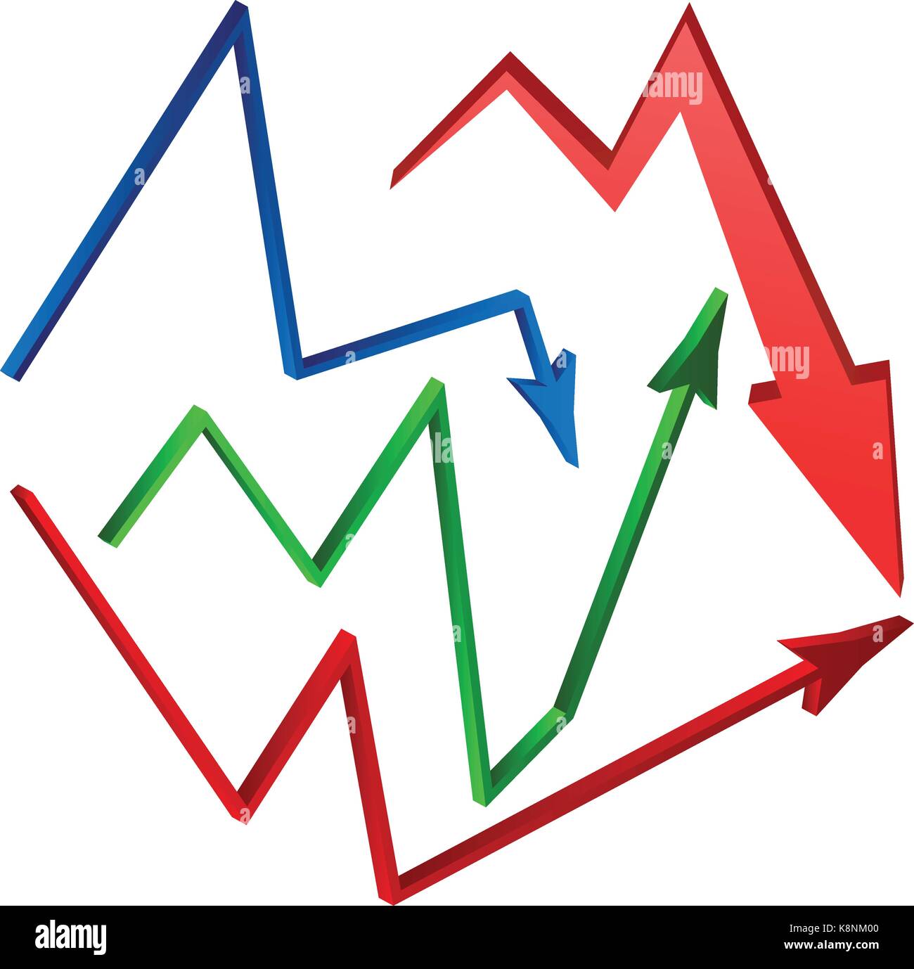 Aumentare e diminuire la freccia il set di simboli, icona del concetto di business. Illustrazione di vettore isolato su sfondo bianco. Illustrazione Vettoriale