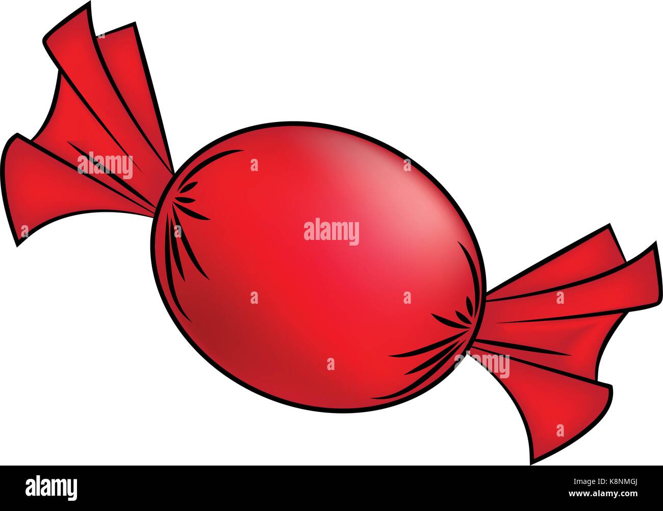 Natale avvolto candy. Rosso dolce confezionato, goody in un pezzo di carta. Illustrazione di vettore isolato su uno sfondo bianco. Illustrazione Vettoriale