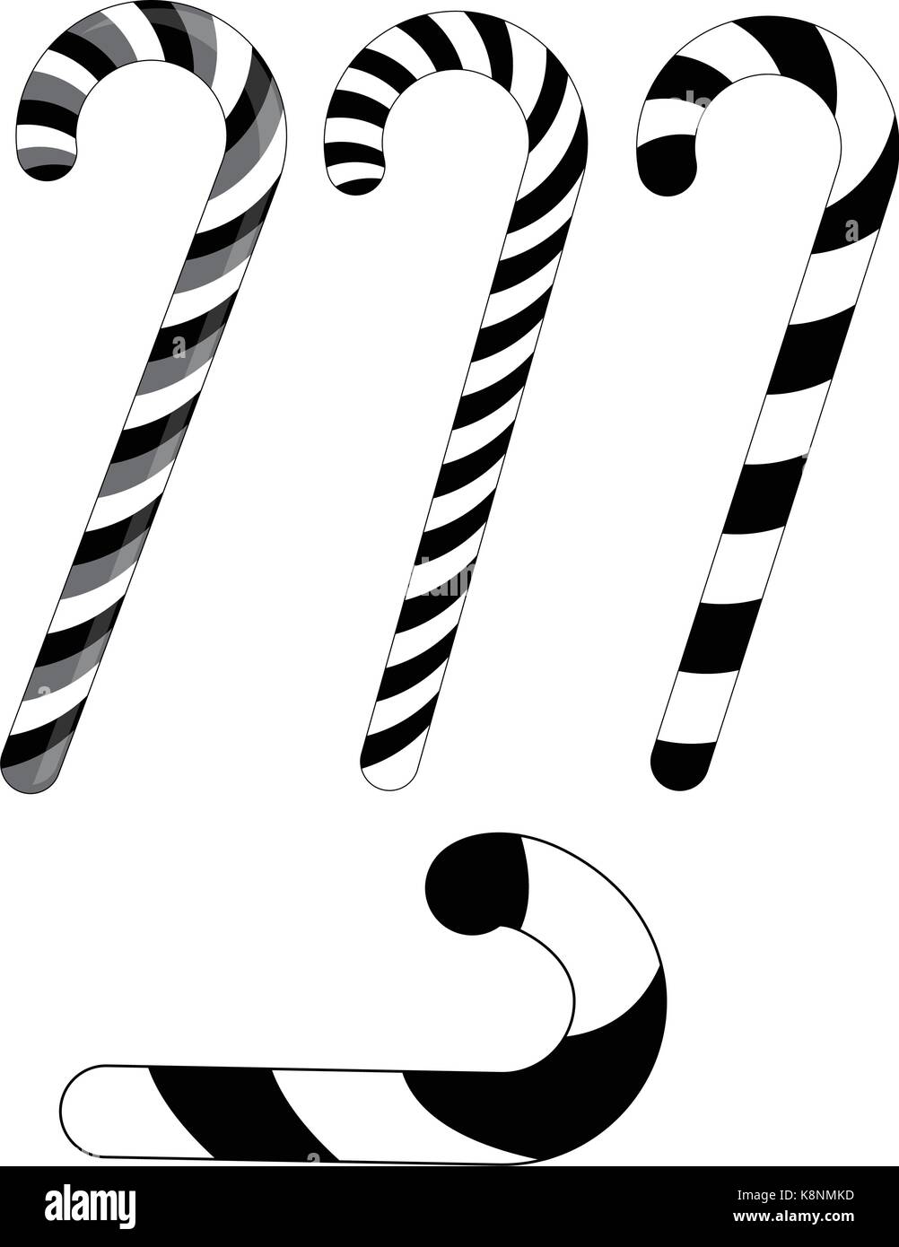 Candy Cane striped silhouette per Natale . Illustrazione di vettore isolato su uno sfondo bianco. Illustrazione Vettoriale
