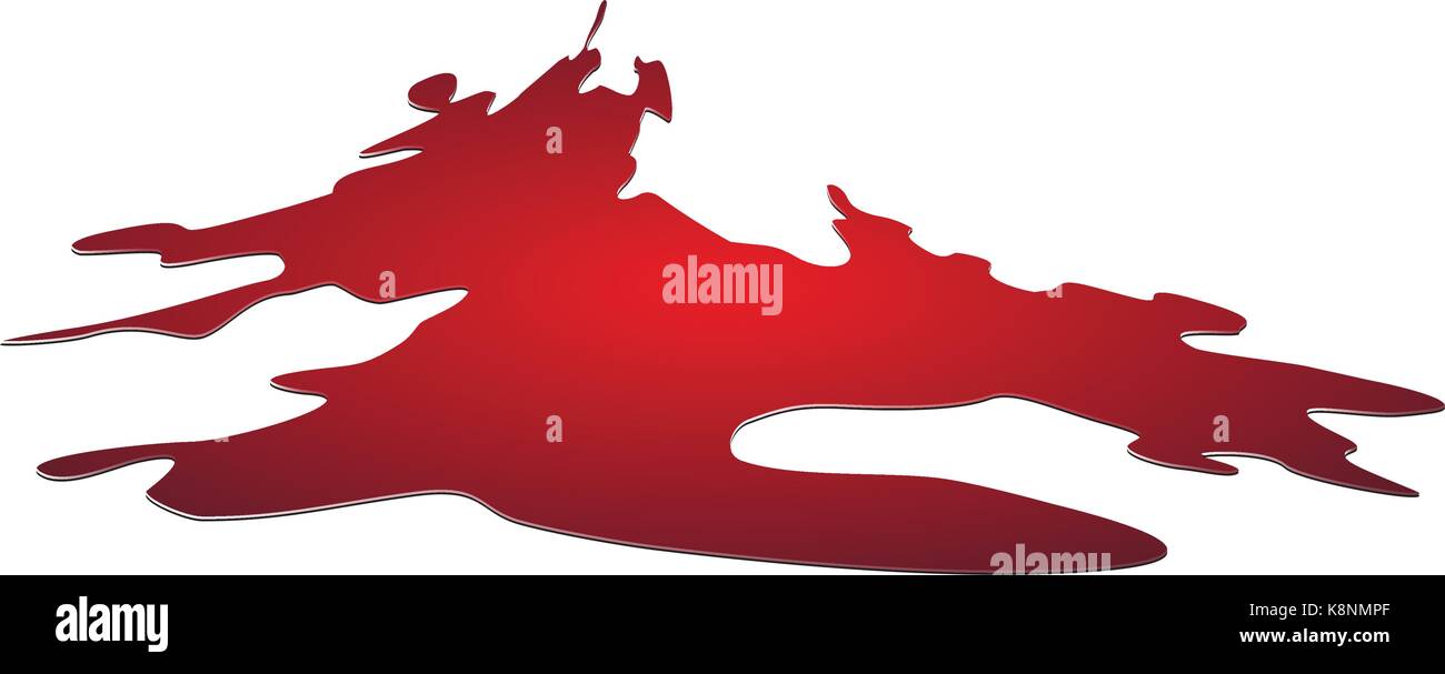 Pozza di sangue, rosso drop, Blot, macchia plash od il sangue. Illustrazione di vettore isolato su sfondo bianco. Illustrazione Vettoriale