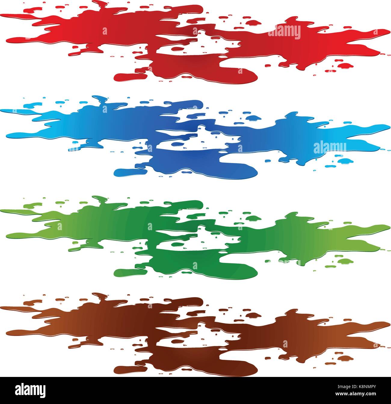 Pozza di vernice fuoriuscita di sangue, tossico, acqua e macchia di cioccolato, plash, drop. Illustrazione di vettore isolato su sfondo bianco Illustrazione Vettoriale