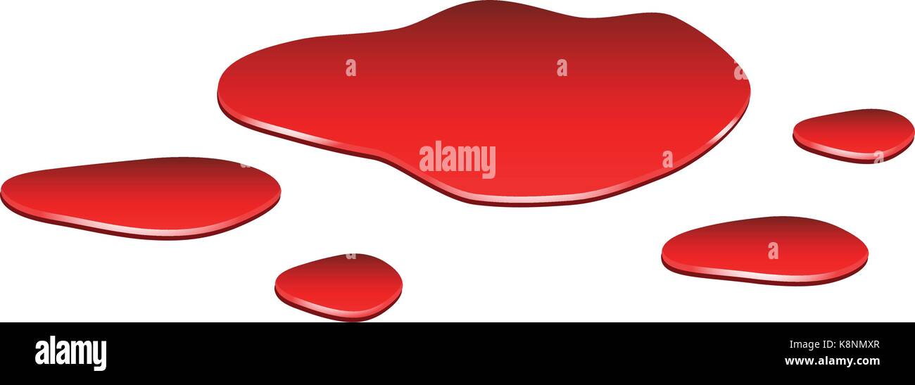 Pozza di sangue, rosso drop, Blot, macchia plash od il sangue. Illustrazione di vettore isolato su sfondo bianco. Illustrazione Vettoriale