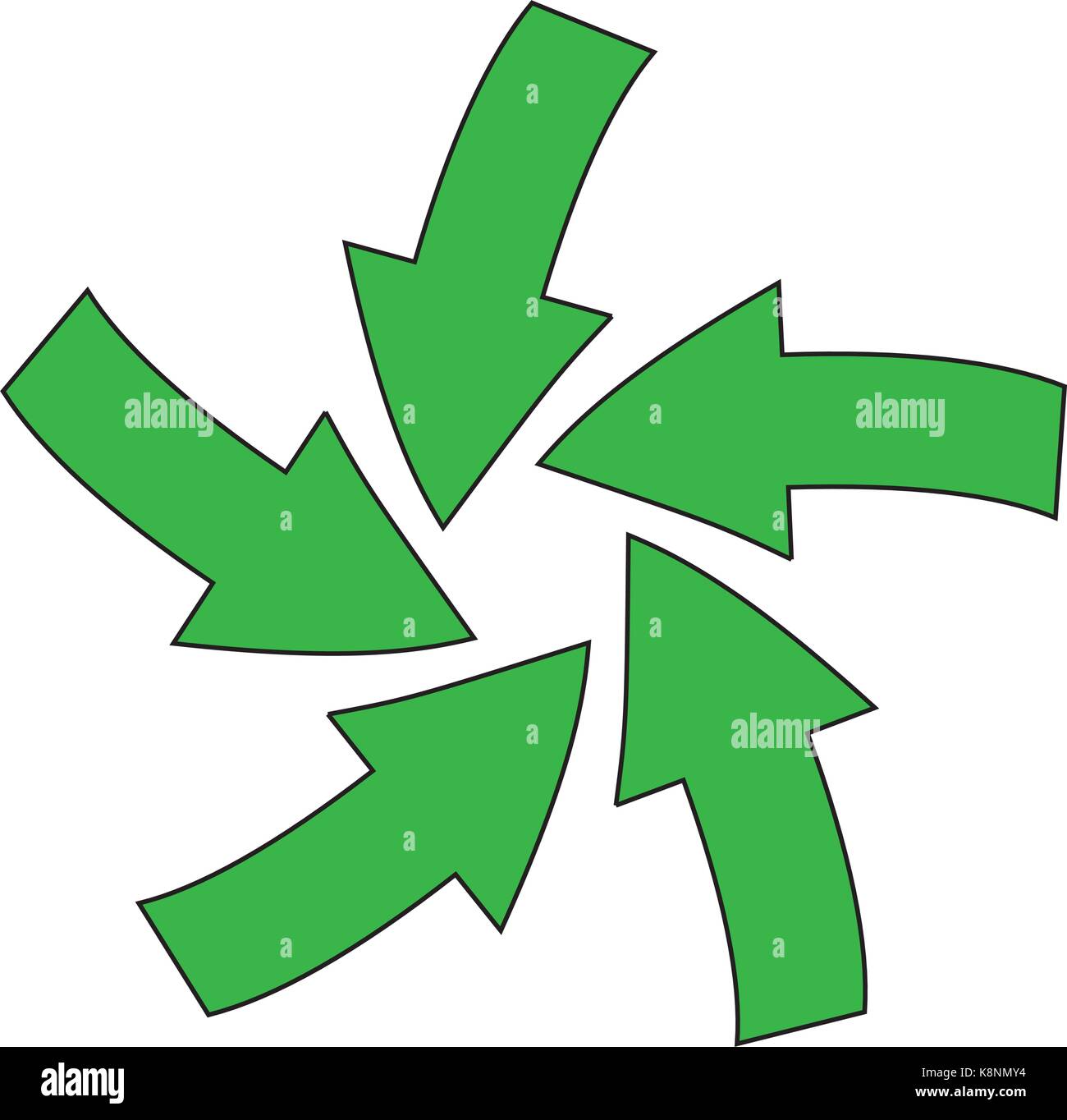 Riciclare la freccia verde, simbolo icona ecologia aziendale concetto. Illustrazione di vettore isolato su sfondo bianco. Illustrazione Vettoriale