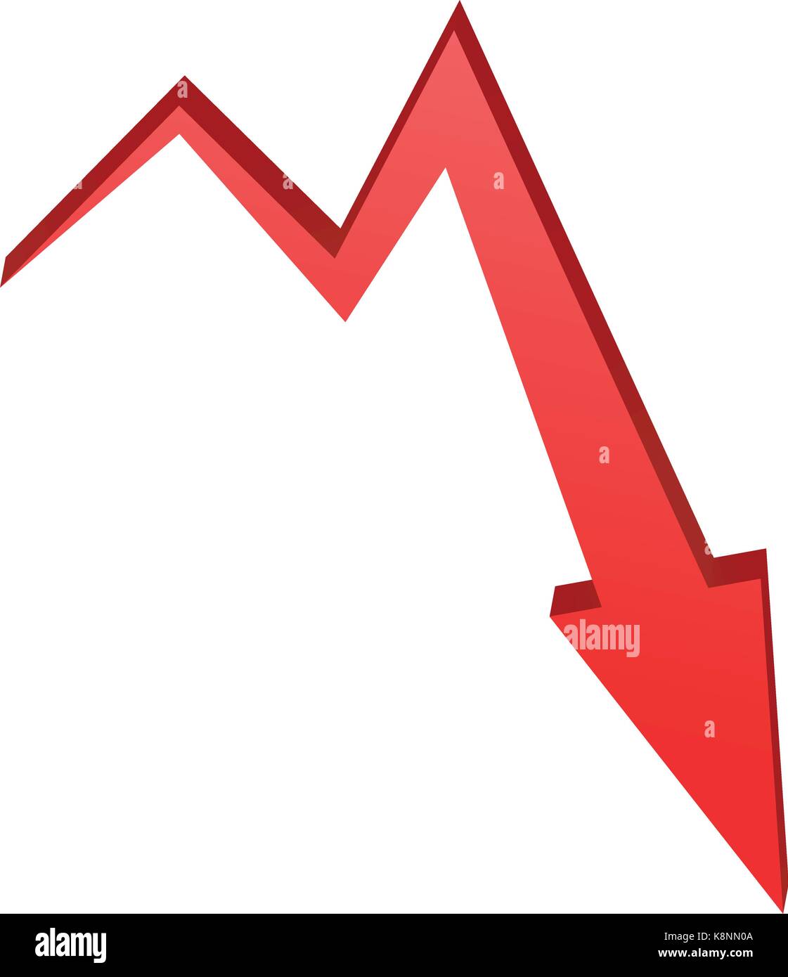 Diminuire il simbolo della freccia rossa, icona del concetto di business. Illustrazione di vettore isolato su sfondo bianco. Illustrazione Vettoriale