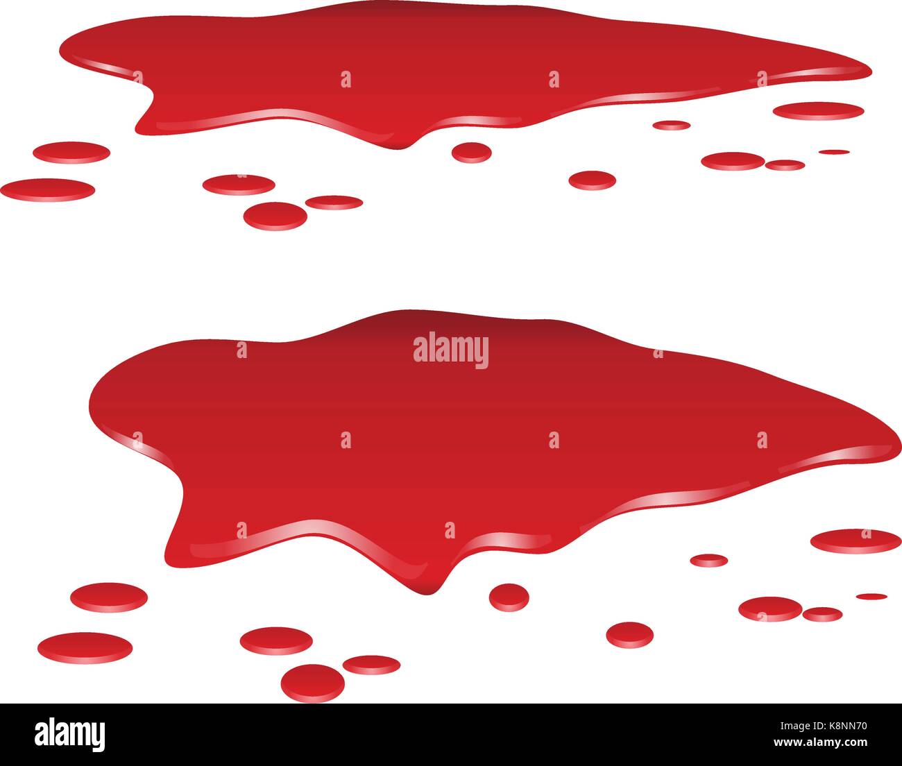 Pozza di sangue impostare, rosso drop, Blot, macchia plash od il sangue. Illustrazione di vettore isolato su sfondo bianco. Illustrazione Vettoriale