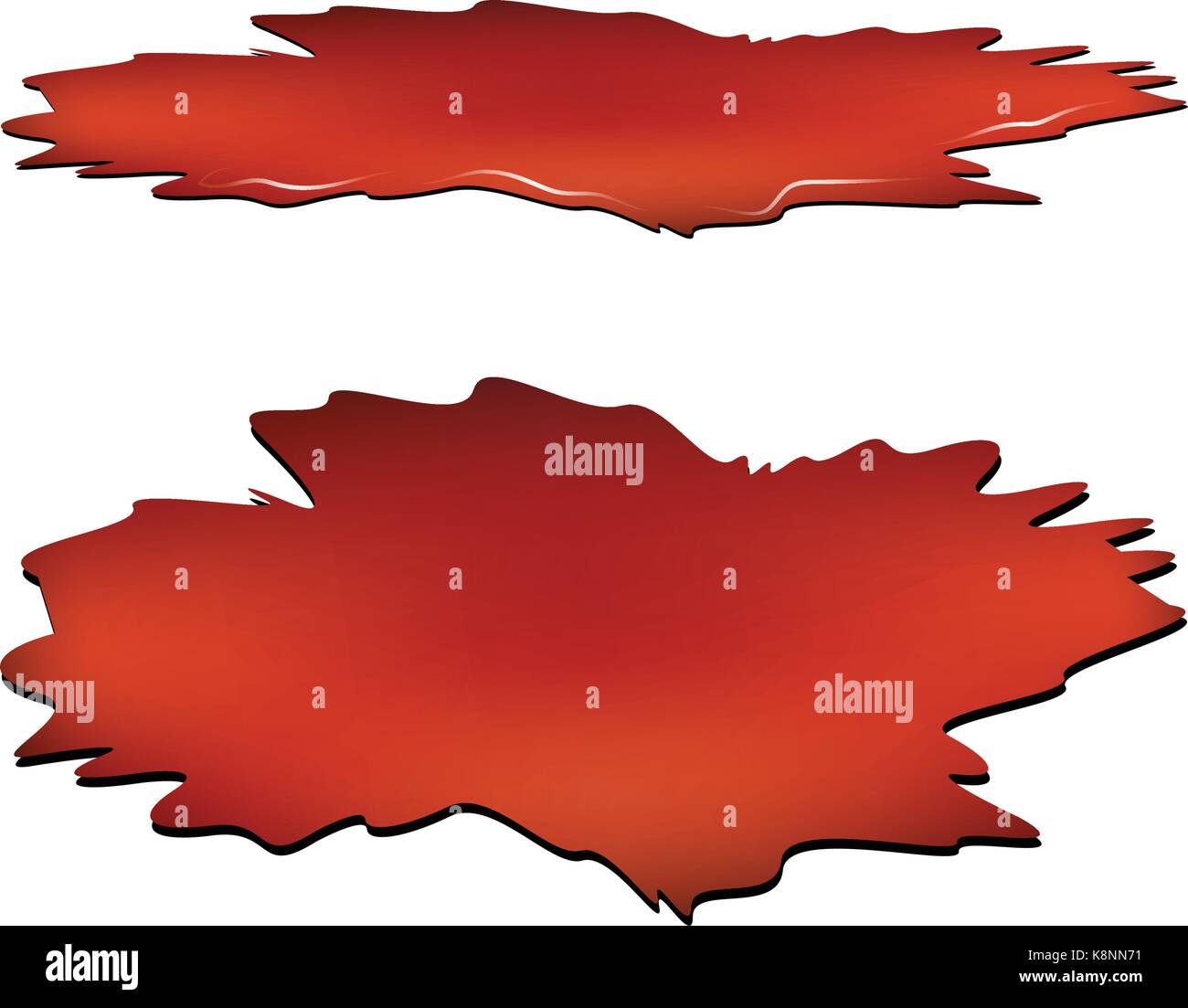 Pozza di sangue impostare, rosso drop, Blot, macchia plash od il sangue. Illustrazione di vettore isolato su sfondo bianco. Illustrazione Vettoriale