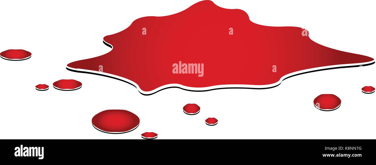 Pozza di sangue, luogo di omicidio, drop, Blot, macchia, rosso plash od il sangue. Illustrazione di vettore isolato su sfondo bianco. Illustrazione Vettoriale