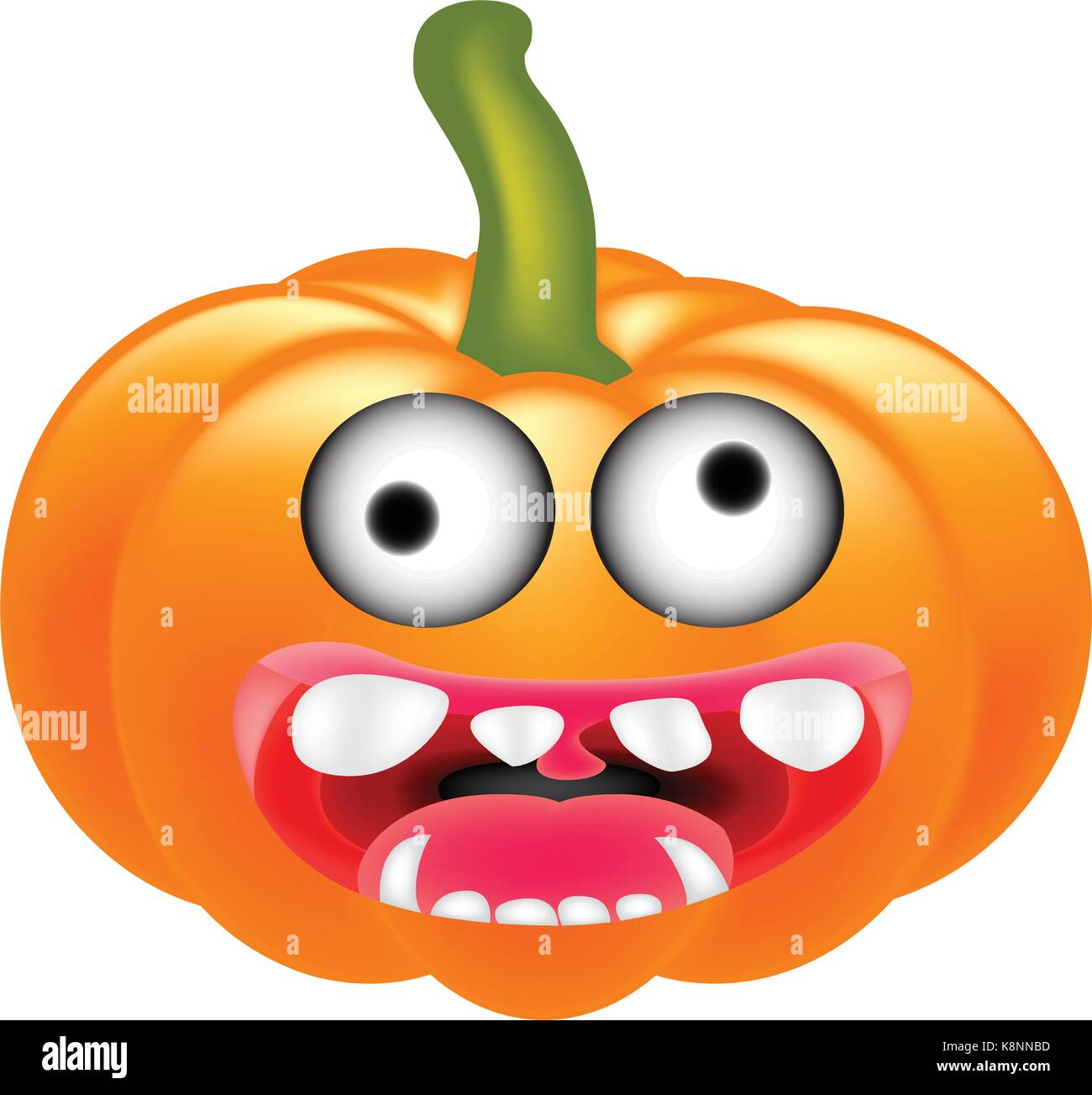 Crazy Zucca di Halloween personaggio dei fumetti con gli occhi e la bocca. illustrazione vettoriale isolati su sfondo bianco. Illustrazione Vettoriale