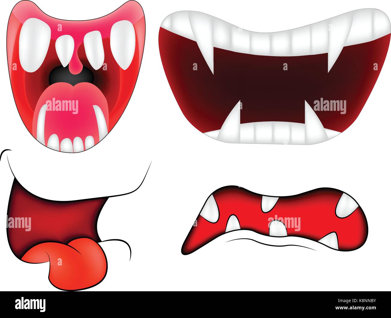 Cartoon sorriso, la bocca, le labbra con denti set. vettore illustrazione mesh isolati su sfondo bianco Illustrazione Vettoriale