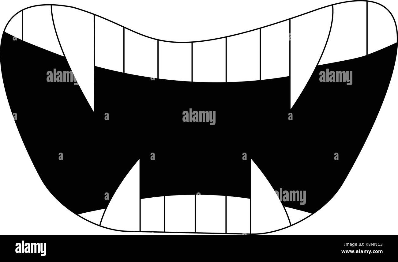 Cartoon sorriso, la bocca, le labbra con denti. vettore silhouette, delineano illustrazione isolati su sfondo bianco Illustrazione Vettoriale