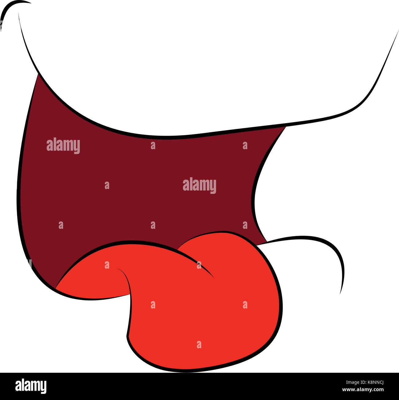 Cartoon sorriso, aprire bocca, labbra con i denti e la lingua. illustrazione vettoriale isolati su sfondo bianco Illustrazione Vettoriale
