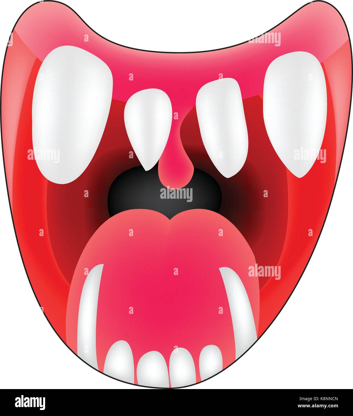 Cartoon sorriso, la bocca, le labbra con i denti e la lingua. illustrazione vettoriale isolati su sfondo bianco Illustrazione Vettoriale